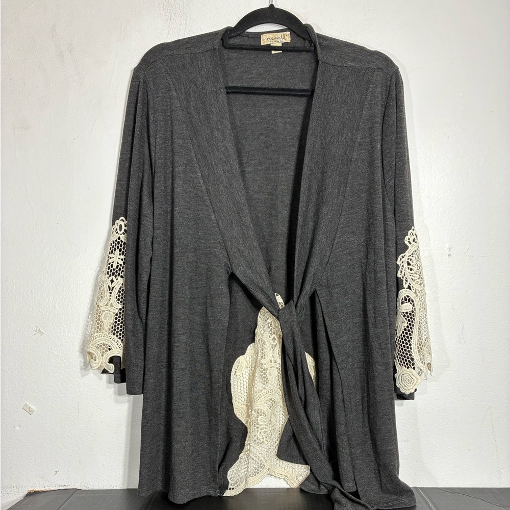 One World Open Front Cardigan Lace Sleeves 2X NEW